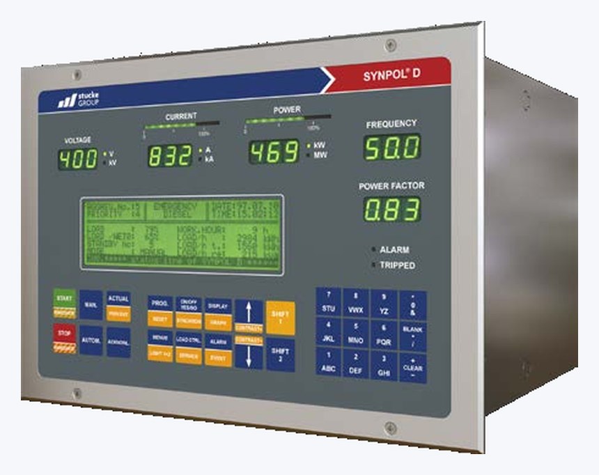 SYNPOL®D device - front panel with 7-segment displays for voltage, current, power and frequency